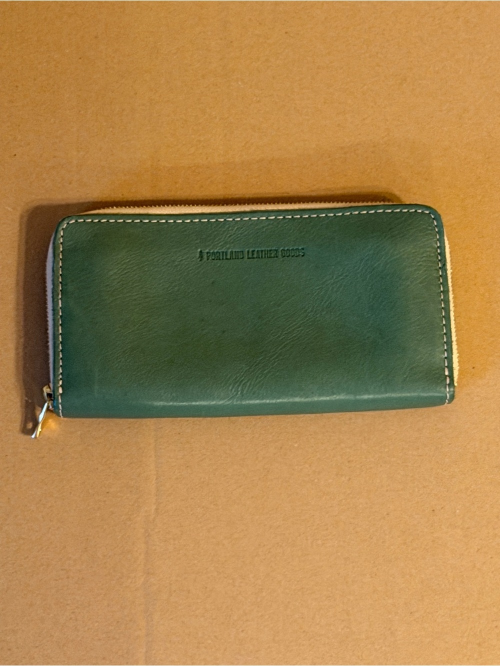 Portland Leather Teal Zip-Around Leather Wallet with Contrast Stitching